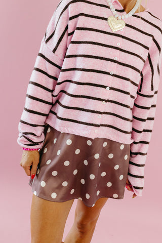 Piper Cardigan in Pink/Brown Stripe