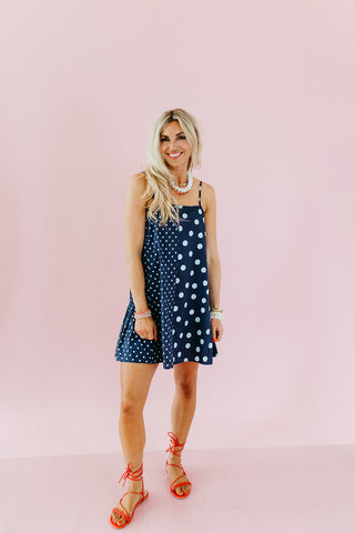 Hilly Polka Dot Mini Dress in Midnight