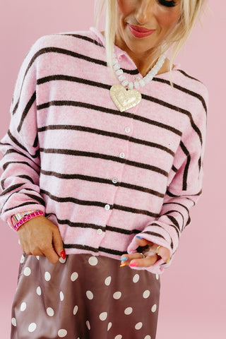 Piper Cardigan in Pink/Brown Stripe