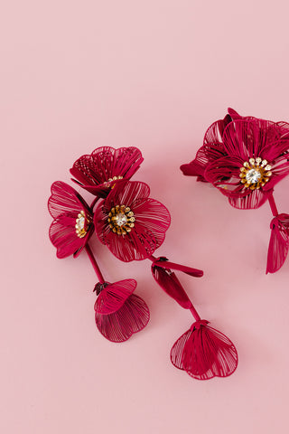 Audrey Flower Statement Earrings in Maroon