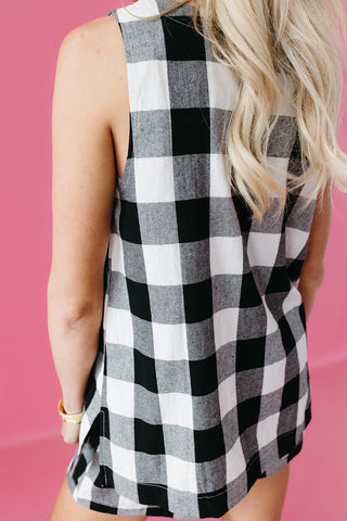 Indy Gingham Tank & Short Set in Black/Off White