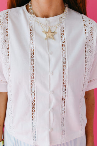 Anya Lace Button Up Knit Top