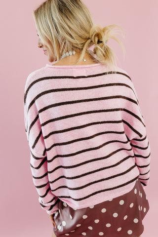 Piper Cardigan in Pink/Brown Stripe