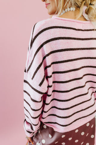 Piper Cardigan in Pink/Brown Stripe