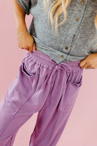 Lou Mineral Wash Barrel Pants in Purple