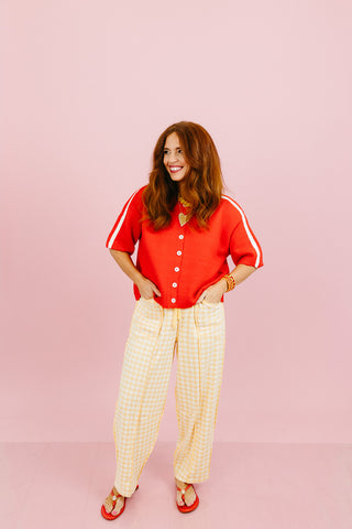Lou Mineral Wash Barrel Pants in Gold Gingham