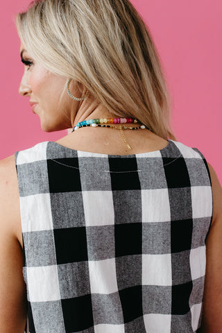 Indy Gingham Tank & Short Set in Black/Off White