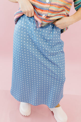Tinley Polka Dot Midi Skirt in Blue/White