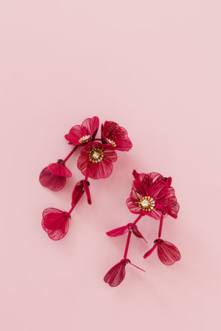 Audrey Flower Statement Earrings in Maroon