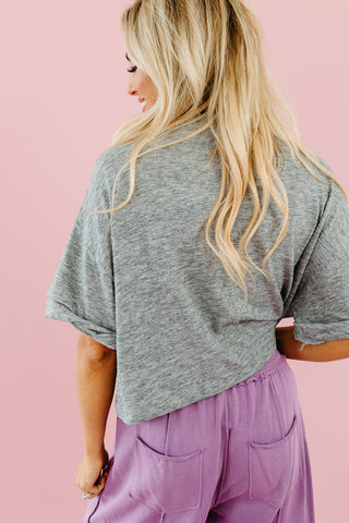 Mara Short Sleeve Knit Button Up in Grey