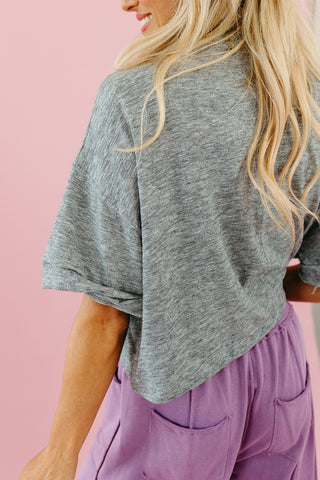 Mara Short Sleeve Knit Button Up in Grey