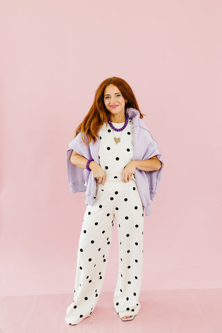 Lulu Knit Pant Set in Ivory and Black Polka Dot