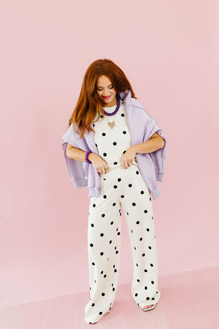 Lulu Knit Pant Set in Ivory and Black Polka Dot