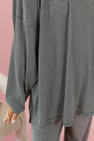 Mika Striped Tunic Top in Black