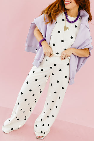 Lulu Knit Pant Set in Ivory and Black Polka Dot