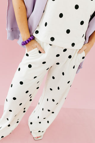 Lulu Knit Pant Set in Ivory and Black Polka Dot