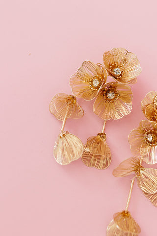 Audrey Flower Statement Earrings in Gold