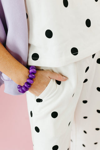 Lulu Knit Pant Set in Ivory and Black Polka Dot