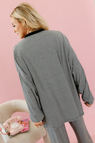 Mika Striped Tunic Top in Black