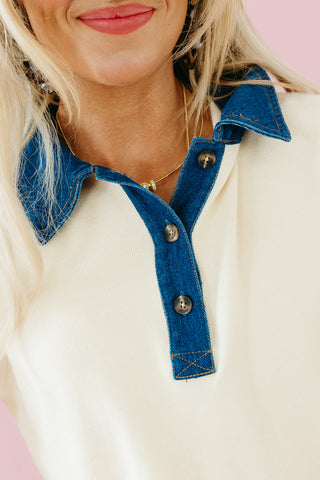 Avaree Denim Collar Polo Sweater
