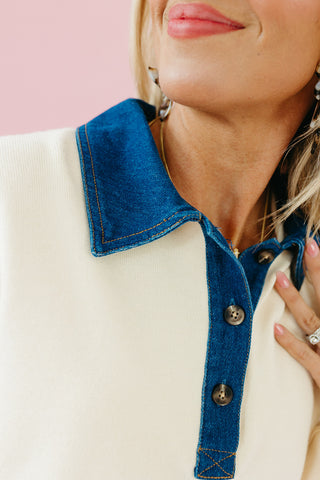 Avaree Denim Collar Polo Sweater