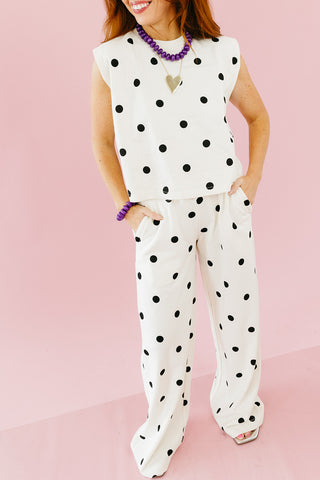 Lulu Knit Pant Set in Ivory and Black Polka Dot