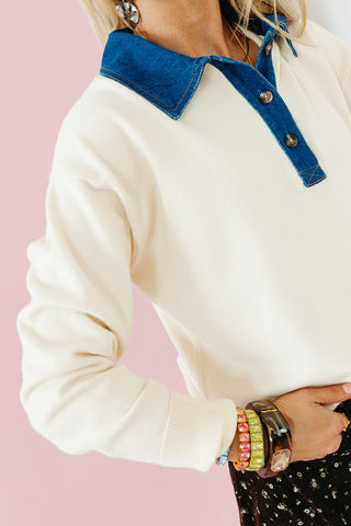 Avaree Denim Collar Polo Sweater