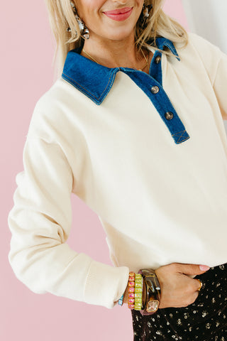 Avaree Denim Collar Polo Sweater