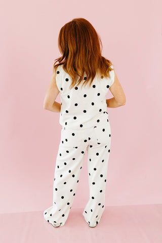 Lulu Knit Pant Set in Ivory and Black Polka Dot