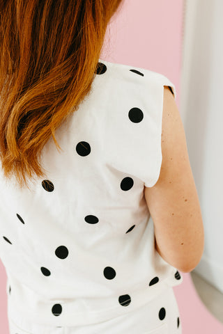 Lulu Knit Pant Set in Ivory and Black Polka Dot