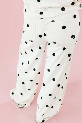 Lulu Knit Pant Set in Ivory and Black Polka Dot