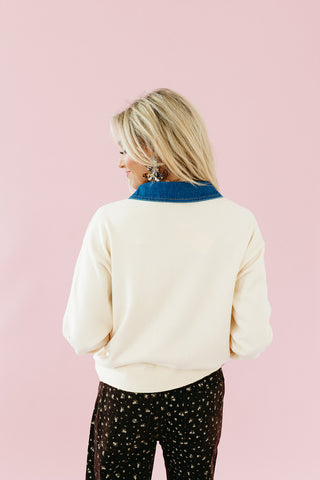 Avaree Denim Collar Polo Sweater