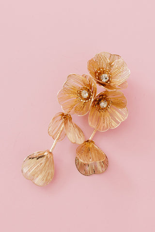 Audrey Flower Statement Earrings in Gold