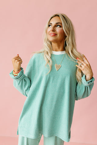 Nyah Striped Tunic Top in Green