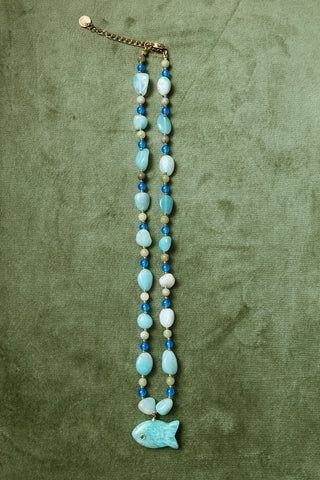 Blue Fishy Beaded Necklace