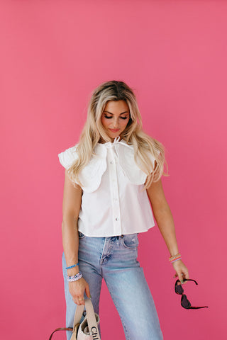 Lainey Ruffle Embroidered Pilgrim Collar Top