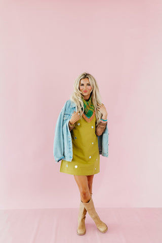 Taty Mirror Embellished Mini Dress in Olive