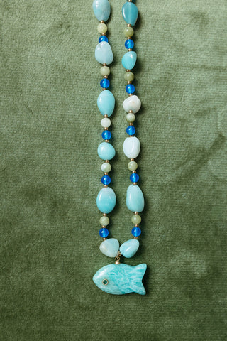 Blue Fishy Beaded Necklace