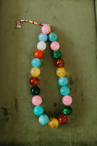 Chunky Beaded Necklace in Brown/Pink Multi