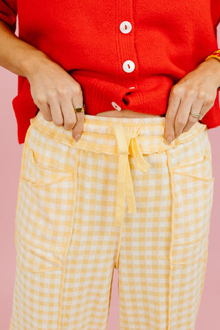 Lou Mineral Wash Barrel Pants in Gold Gingham