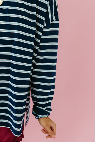 Zoe Oversized Stripe Long Sleeve Tee in Navy/Cloud