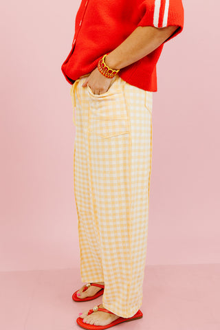 Lou Mineral Wash Barrel Pants in Gold Gingham