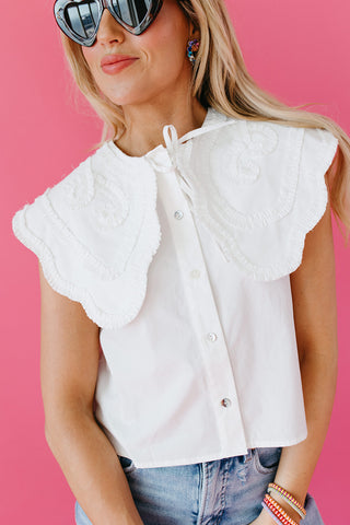 Lainey Ruffle Embroidered Pilgrim Collar Top