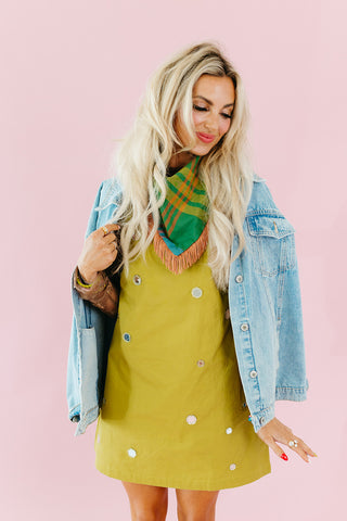 Taty Mirror Embellished Mini Dress in Olive