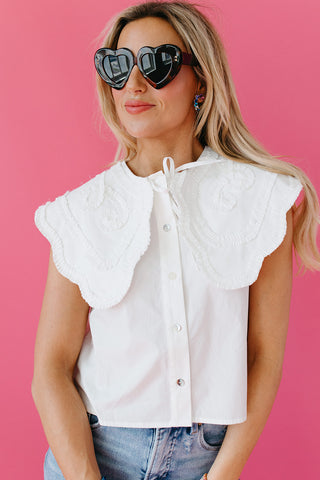 Lainey Ruffle Embroidered Pilgrim Collar Top
