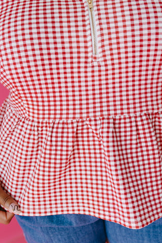 Alexandria Gingham Peplum Top