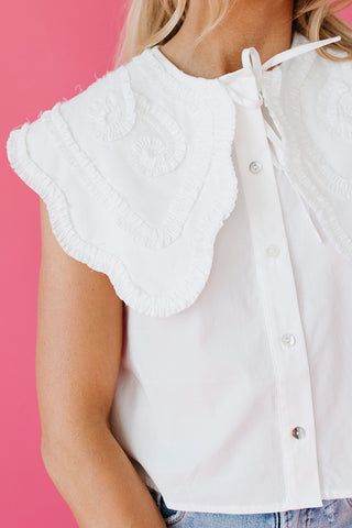 Lainey Ruffle Embroidered Pilgrim Collar Top