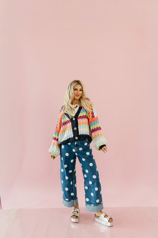 Ellie Polka Dot Rolled Up Barrel Denim in Medium Wash