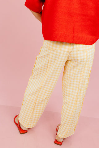 Lou Mineral Wash Barrel Pants in Gold Gingham