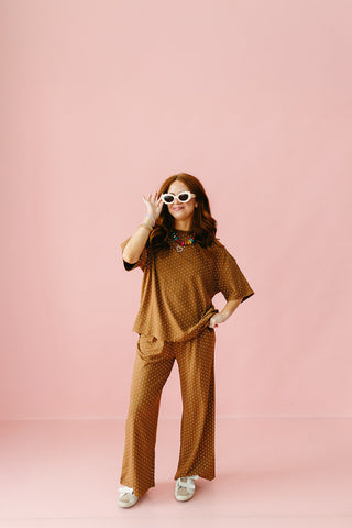 Leena Polka Dot Pants in Camel/Ivory